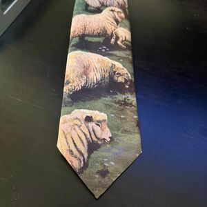 Ralph Marlin Sheep Print Novelty Tie Pastoral Farm Art